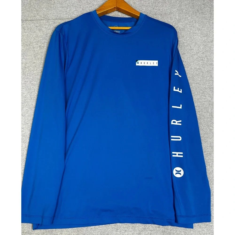 Hurley Rash Guard Swim Shirt Mens M Blue Long Sleeve Logo Sun Protection